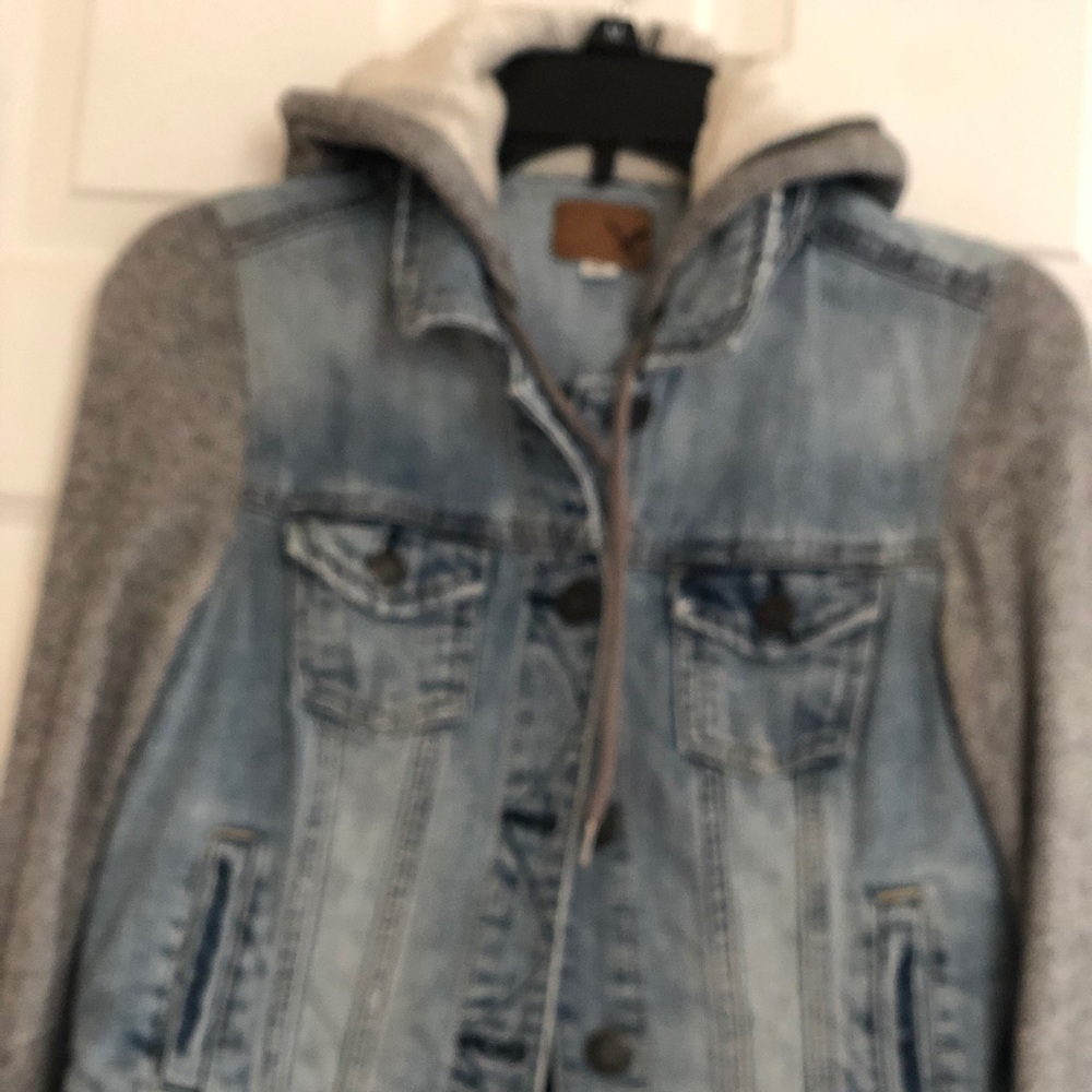 Women's Denim jacket with grey hoodie